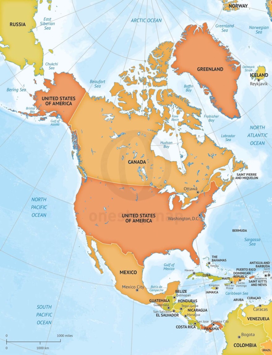 Vector Map North America Continent Relief One Stop Map