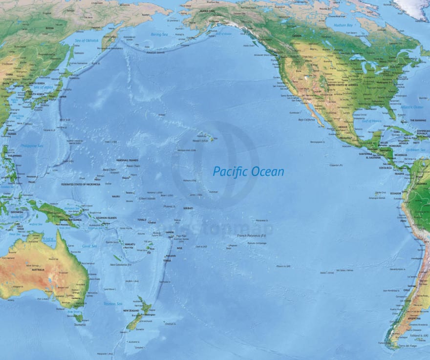 Vector Map Of The Pacific Ocean Political With Shaded Relief One Stop Map