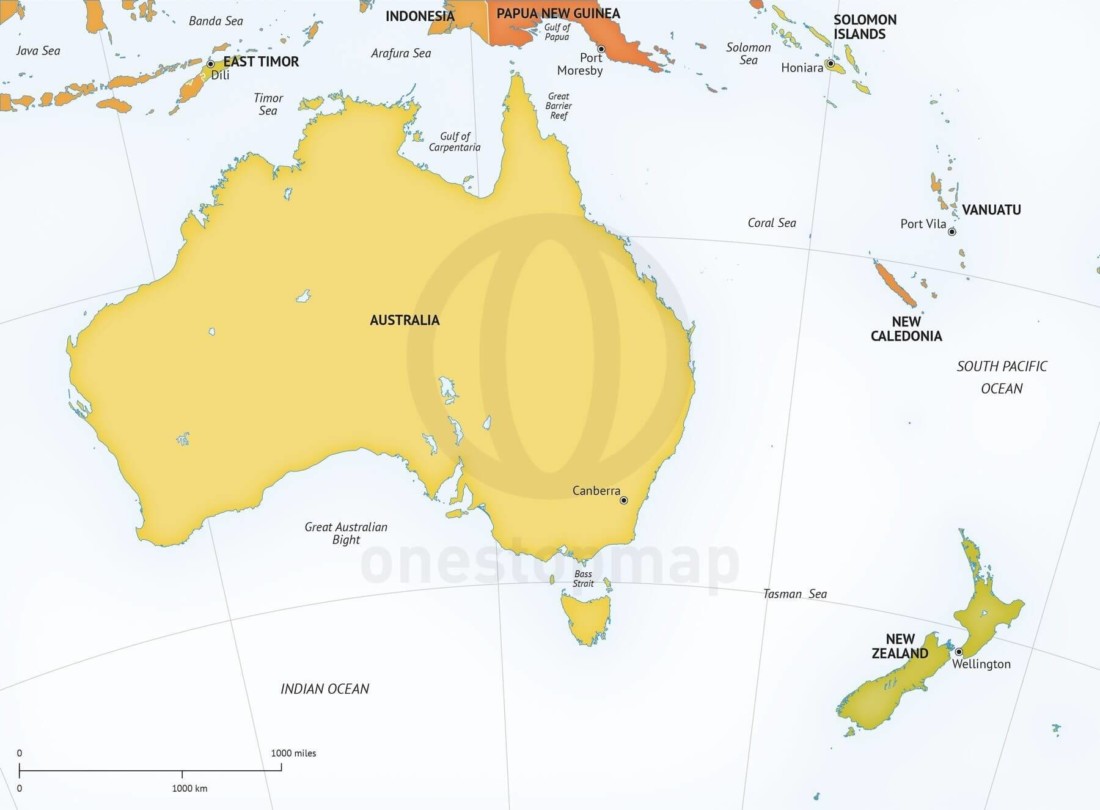 Vector Map Australia - New Zealand relief | One Stop Map