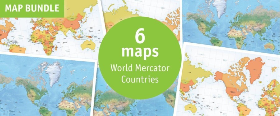 🌎 Vector Map World Mercator Asia-Australia | One Stop Map