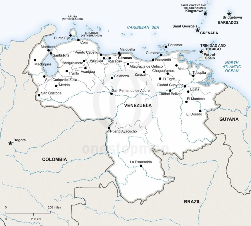 Vector Map of Venezuela Political | One Stop Map