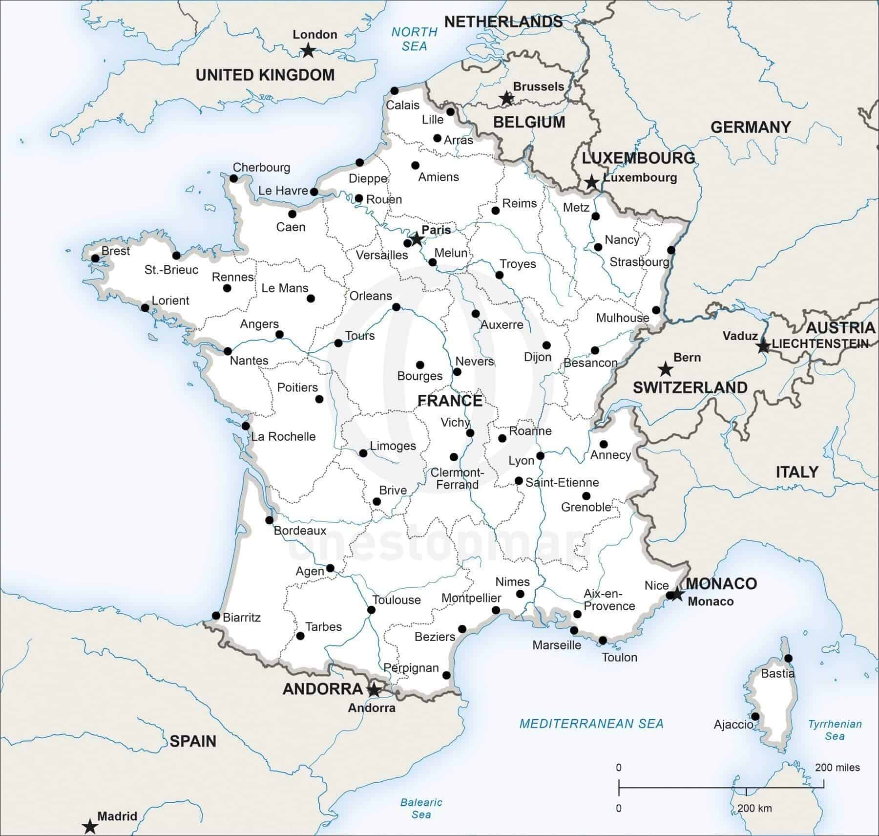 Printable Map Of France