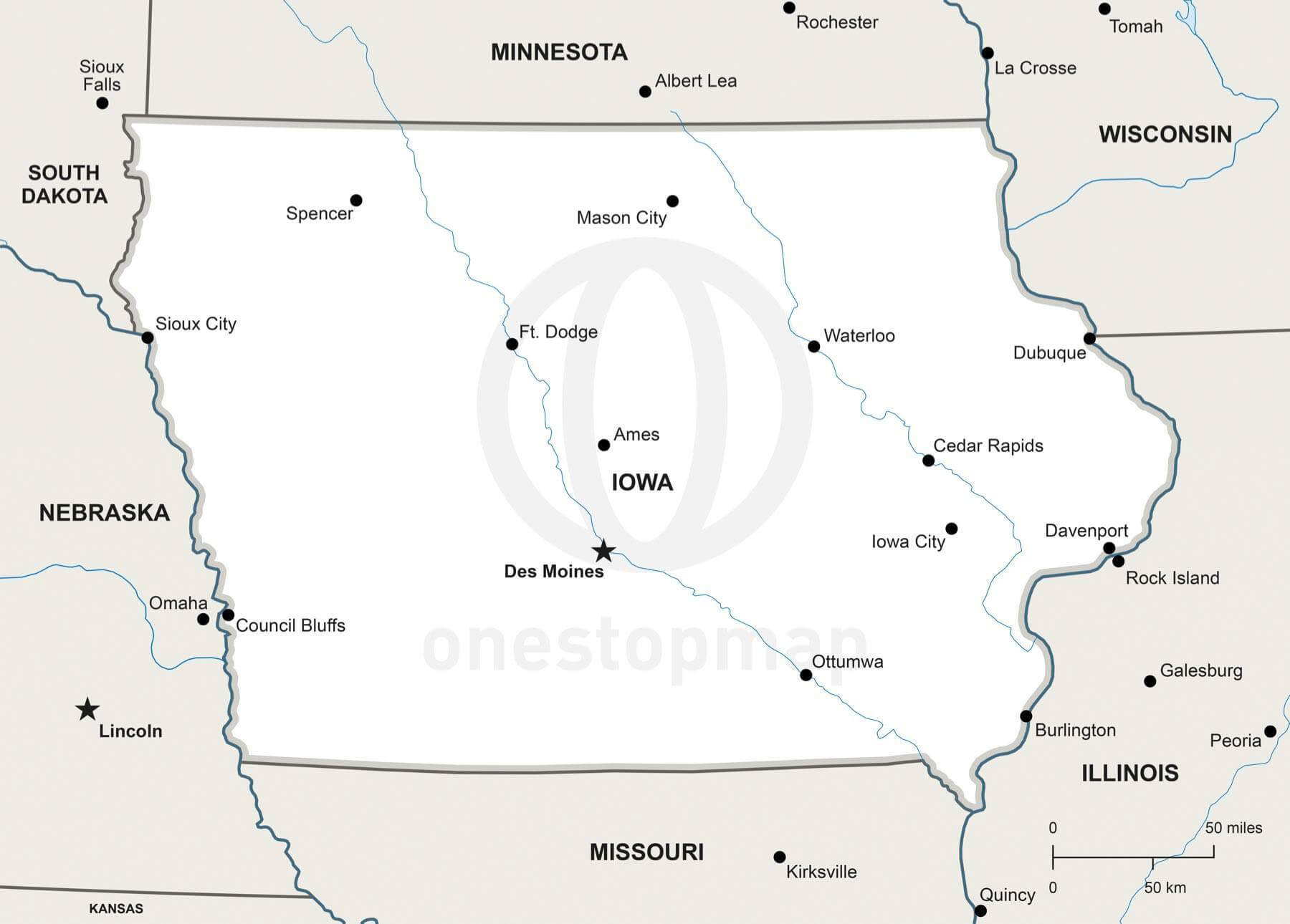Vector Map Of Iowa Political One Stop Map
