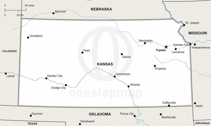 Free Vector Map Of Kansas Outline One Stop Map   334 Map Kansas Political 880x528 