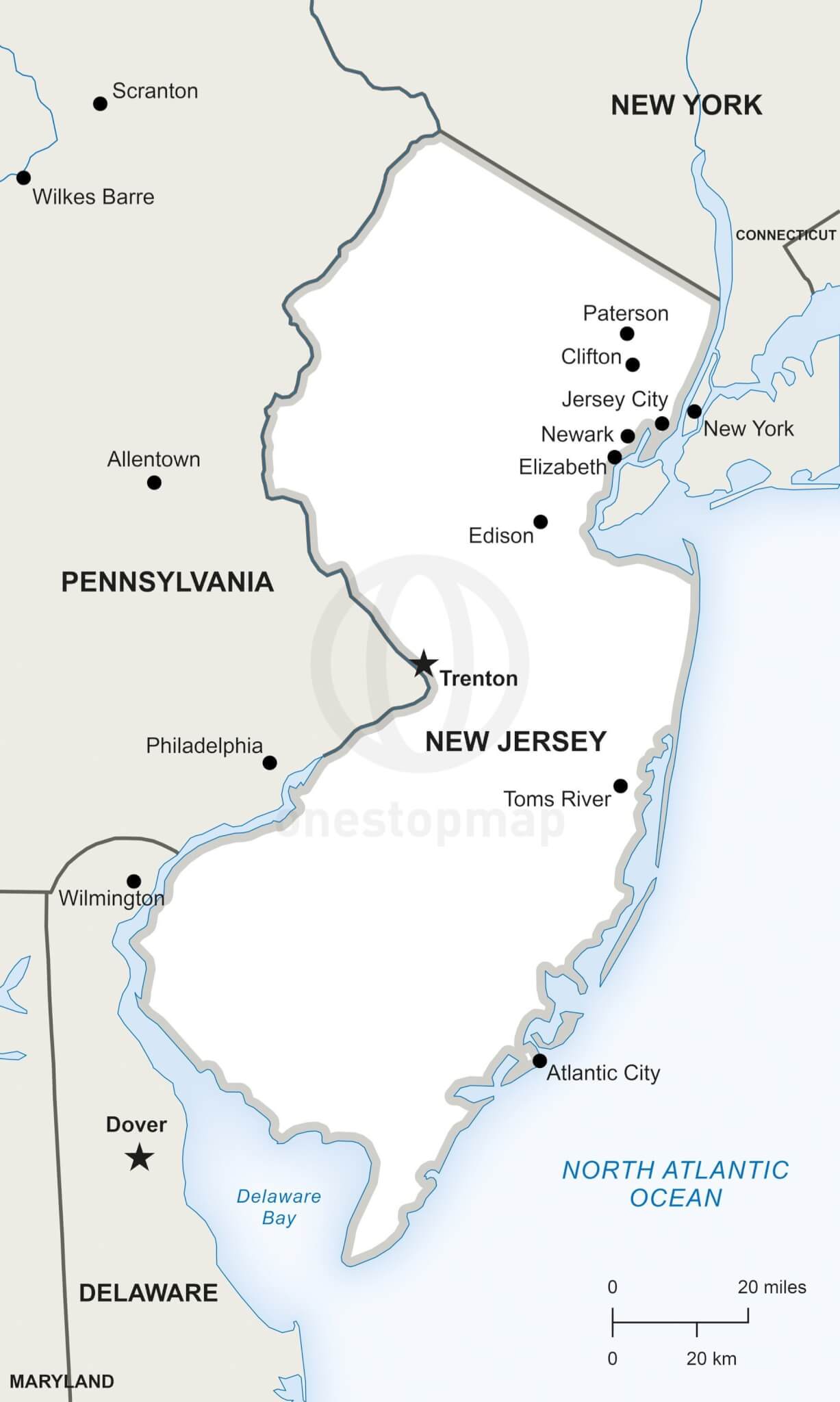 Vector Map of New Jersey political | One Stop Map