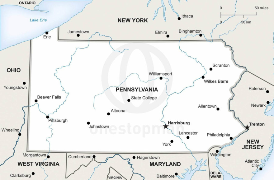 Free vector map of Pennsylvania outline | One Stop Map