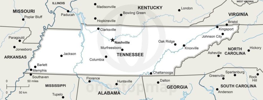 Free vector map of Tennessee outline | One Stop Map