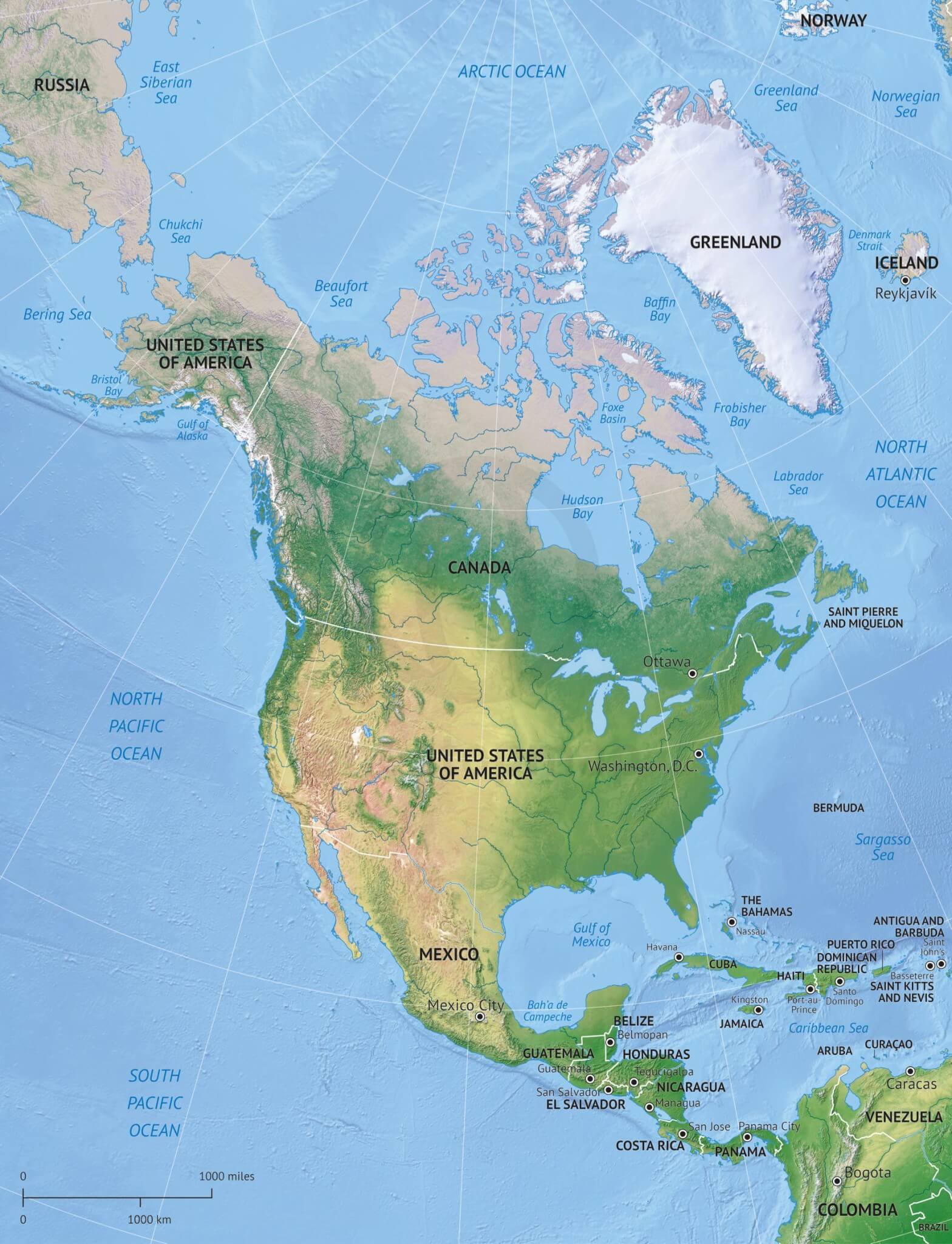 467 Map North America Continent Political Shaded Relief 