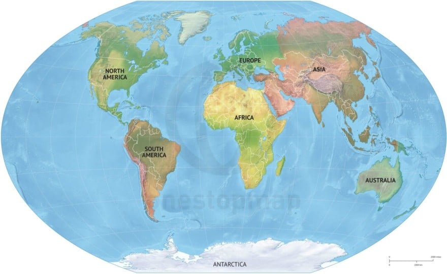 489 Map World Continents Political Shaded Relief 880x540 