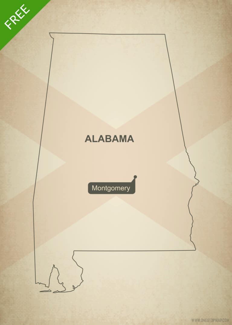 Free blank outline map of the U.S. state of Alabama