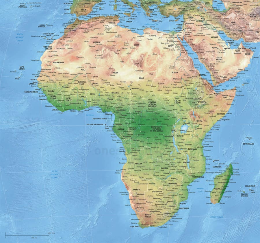 Vector Map of Africa Continent Physical | One Stop Map