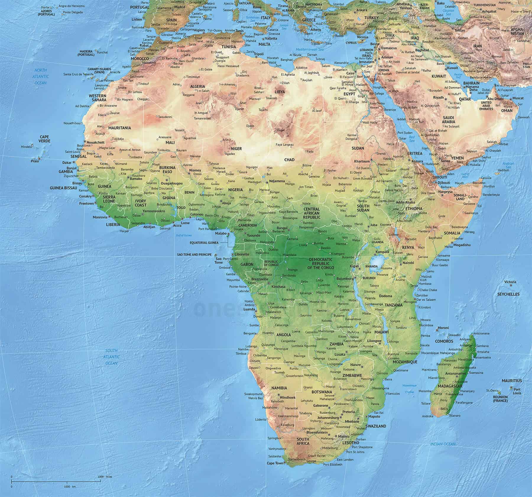 Large Detailed Political Map Of Africa With Relief Marks Of Capitals Hot Sex Picture 8329