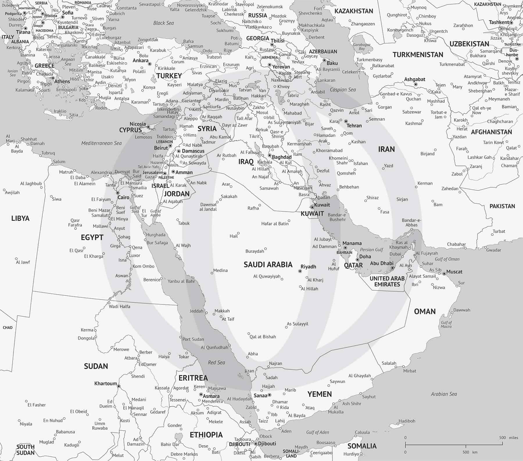 Map Of Middle East Political High Detail Minimalist