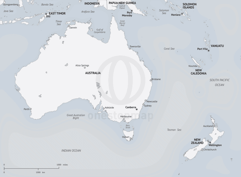 Map of Australia - New Zealand in Minimalist style