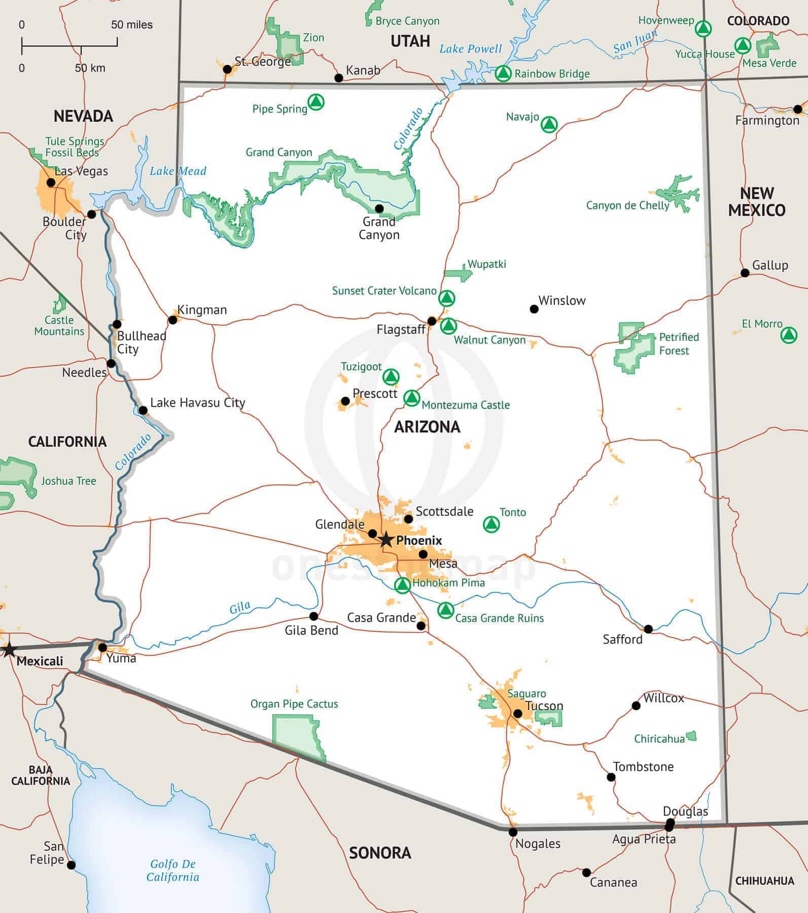 Arizona State Map With Major Cities