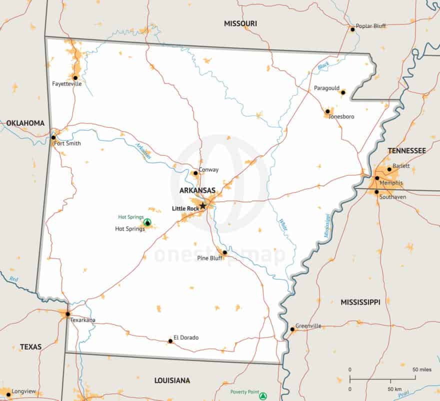 Vector Map of Arkansas political | One Stop Map