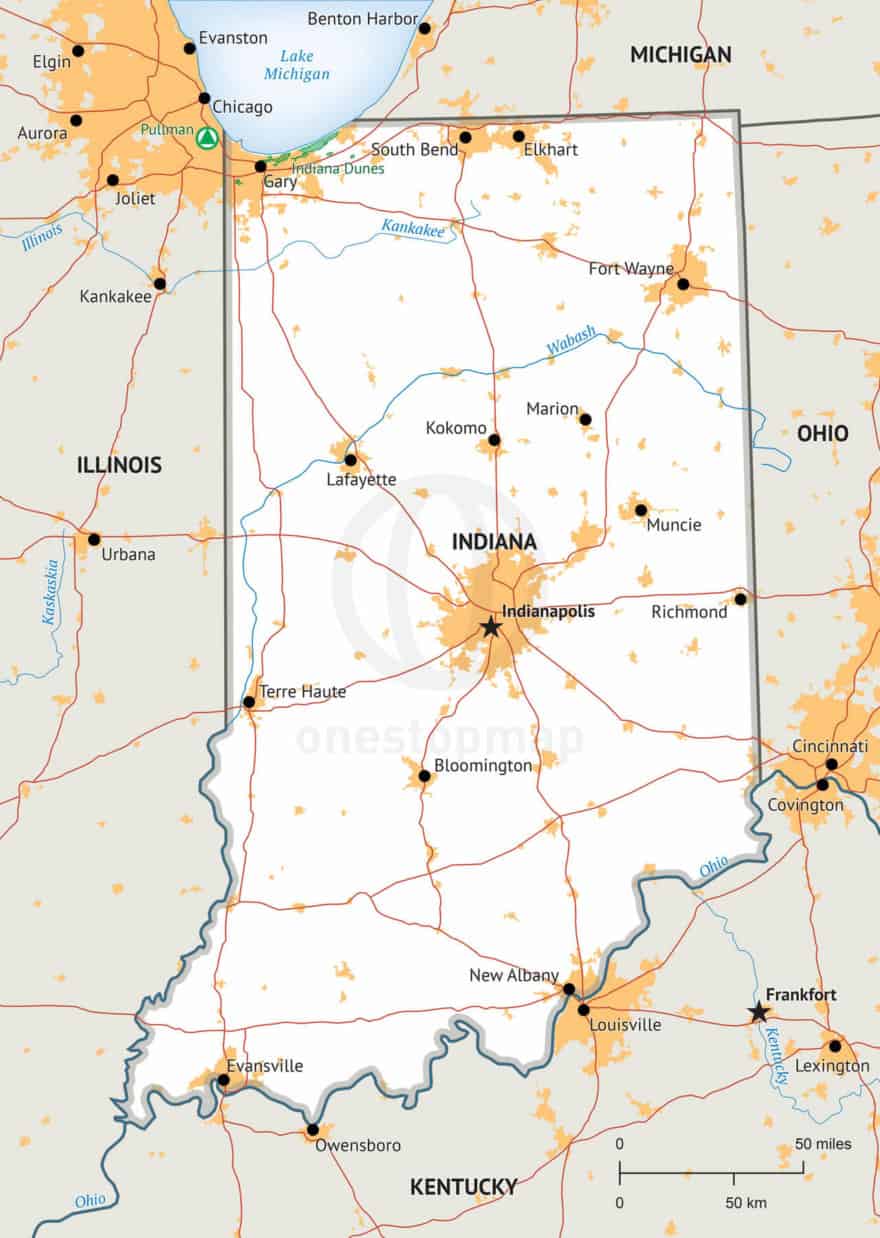 Free vector map of Indiana outline | One Stop Map