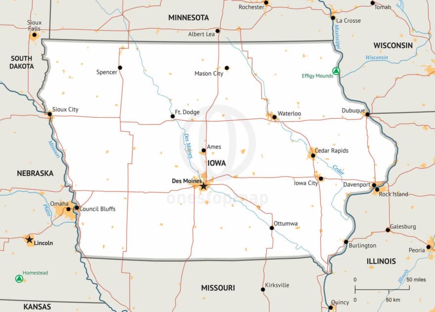 Free vector map of Iowa outline | One Stop Map