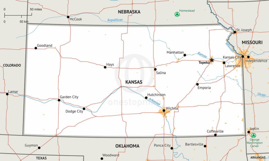 Free vector map of Kansas outline | One Stop Map