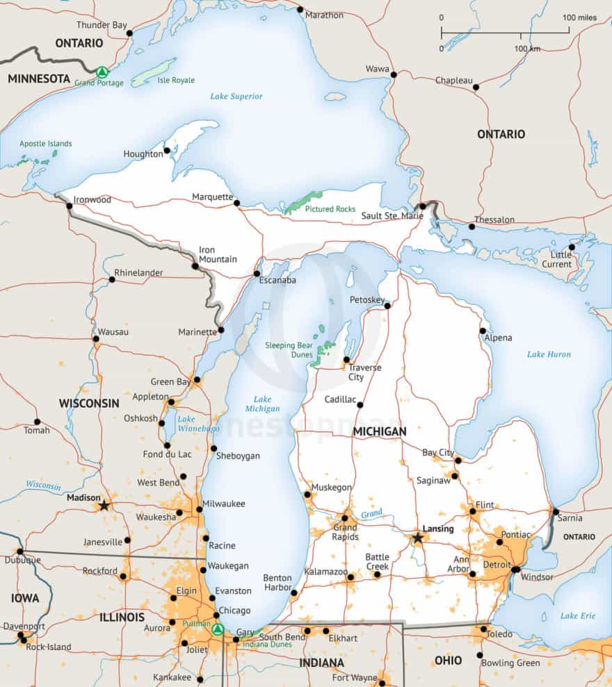 Free vector map of Michigan outline | One Stop Map