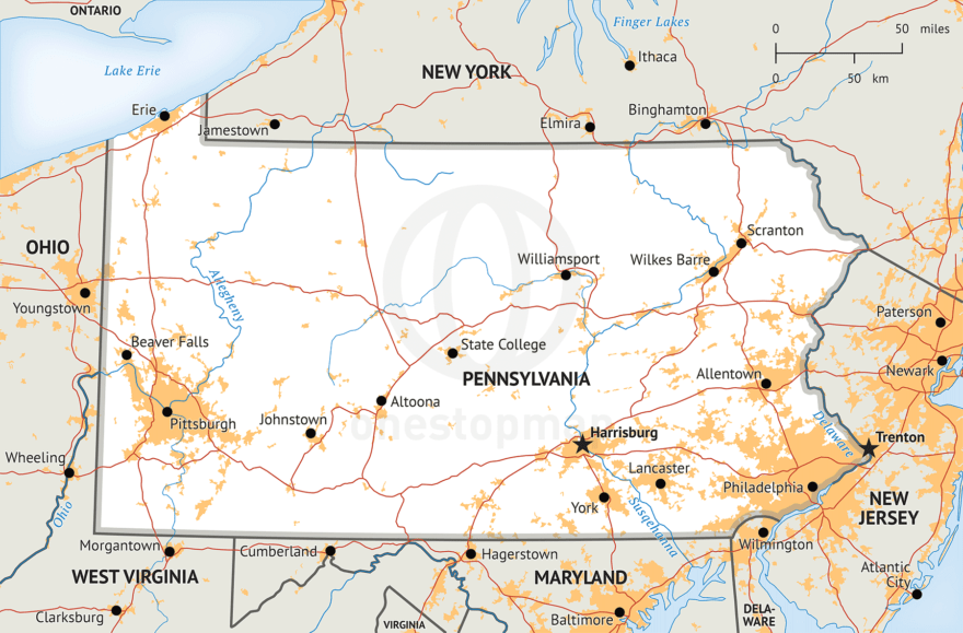 Vector Map of Pennsylvania political | One Stop Map