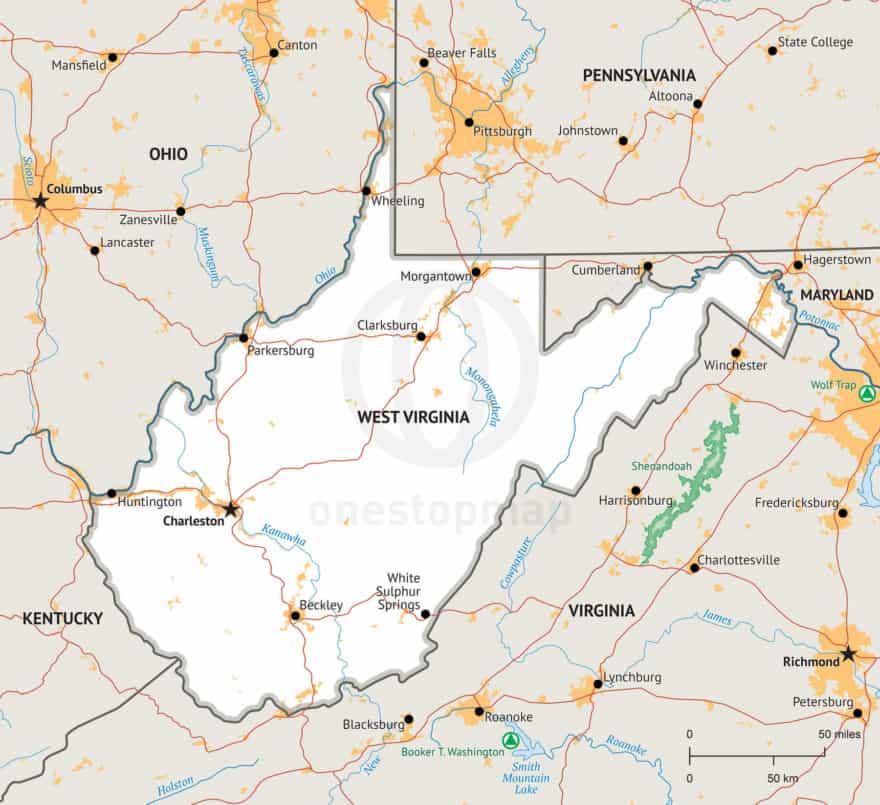 Vector Map of West Virginia political | One Stop Map