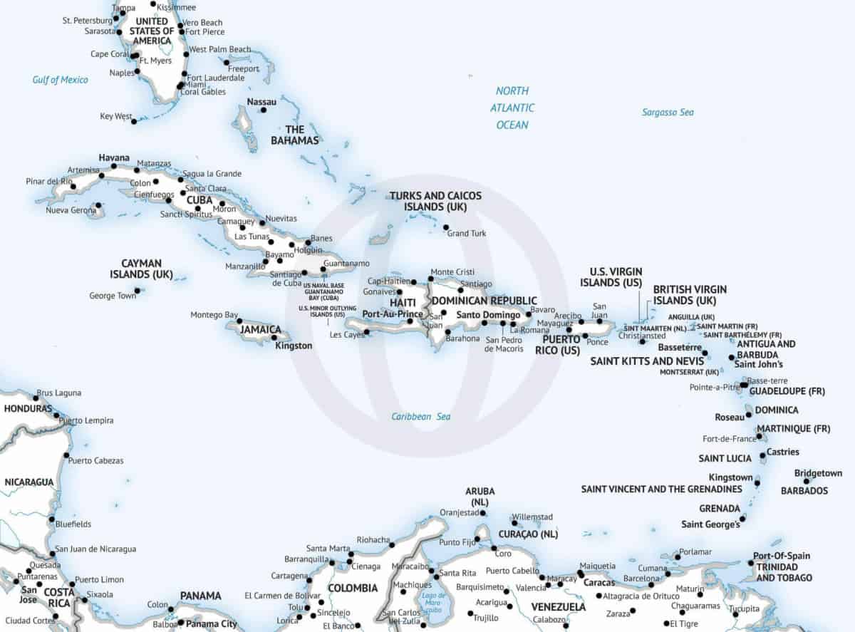 Vector Map of Caribbean Political Bathymetry | One Stop Map